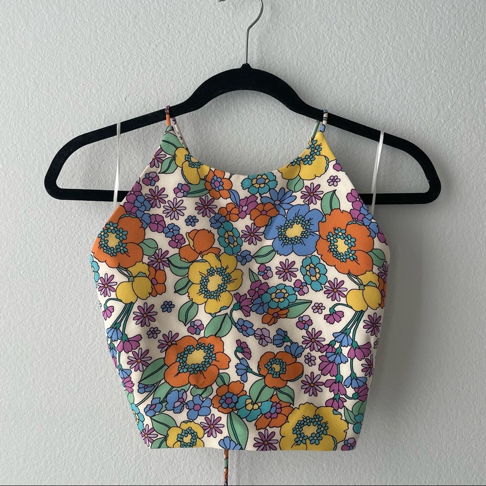 NWT Zara floral crop top halter size XL